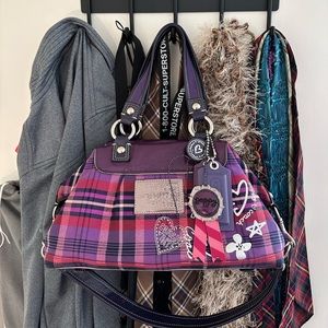 Coach Poppy Y2K Plaid Graffiti 2 way bag